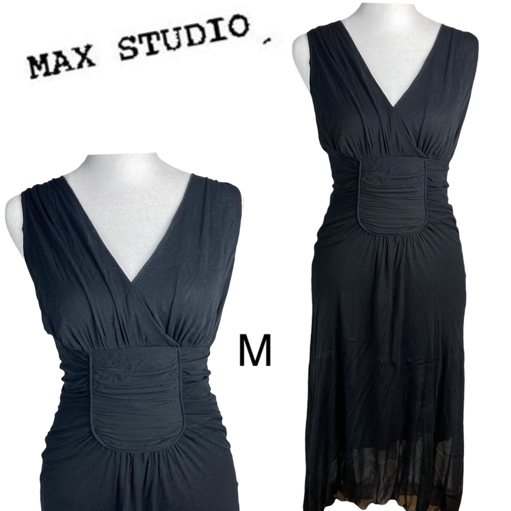 Max Studio Women's Little Black Dress Roughing on the waist size M